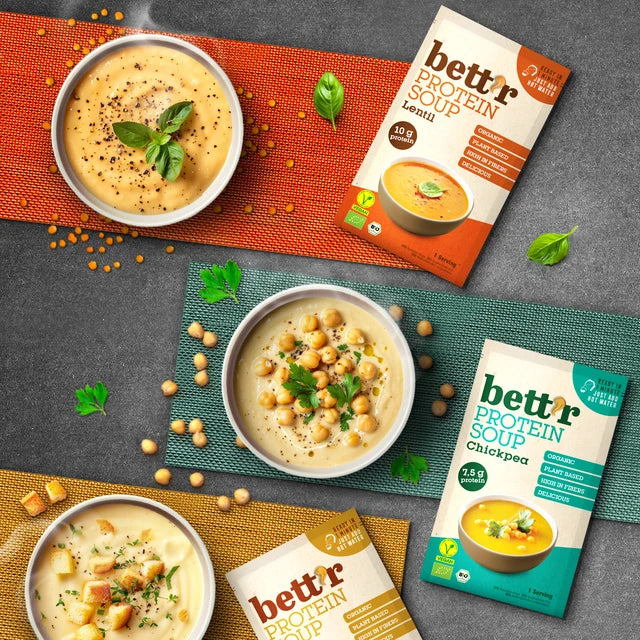 Bett'r food baltyminės sriubos su raudonaisiais lęšiais ir su avinžirniais, po 30 g 