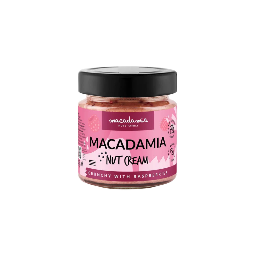 Macadamia nuts family traškus makadamijų riešutų kremas su liofilizuotomis avietėmis, 180 g
