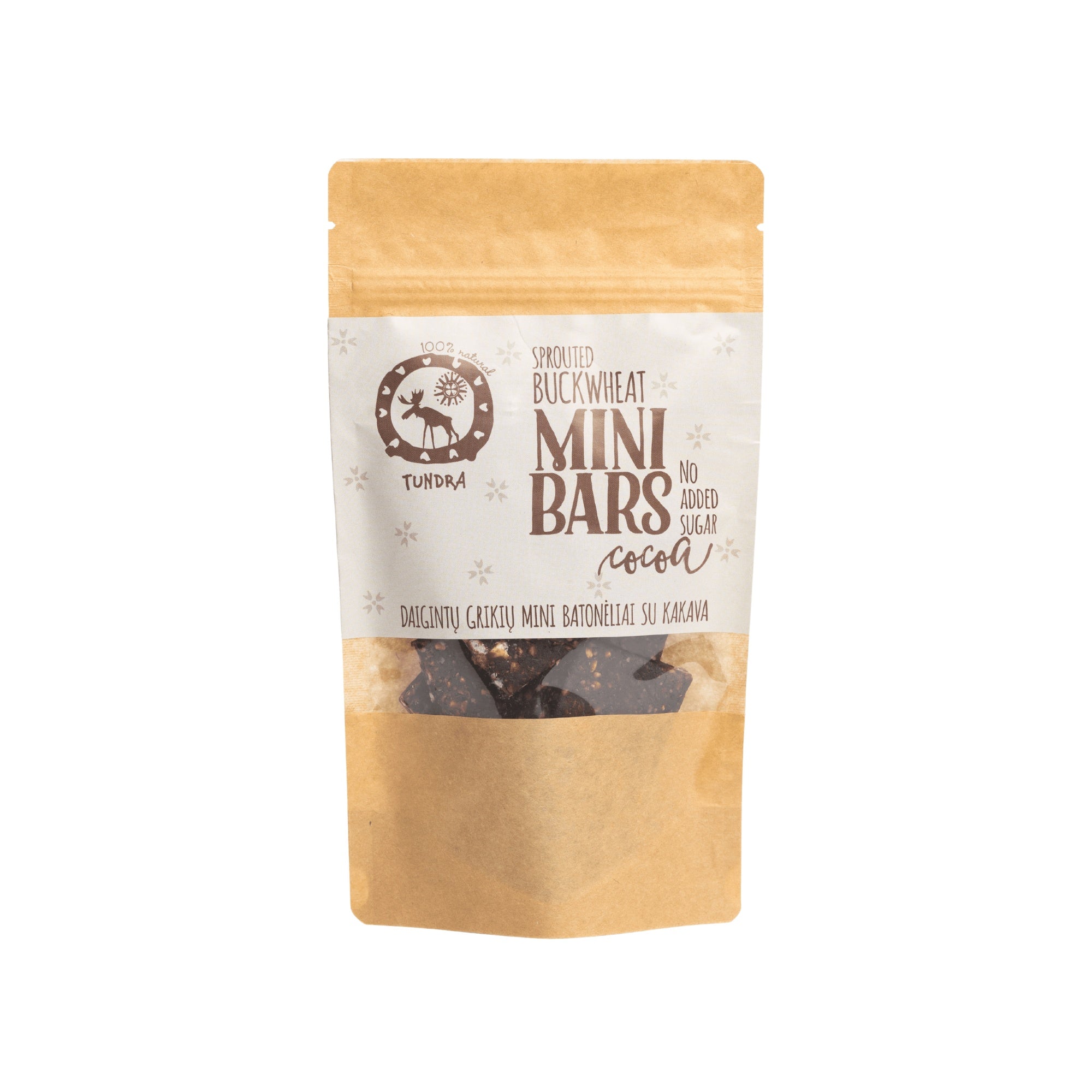 Tundra snack Daigintų grikių mini batonėliai su kakava, 150g