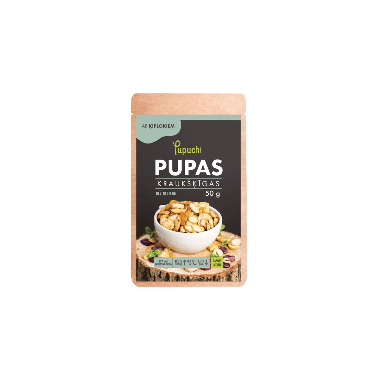 Pupuchi skrudintos fava pupos su česnaku, 50 g